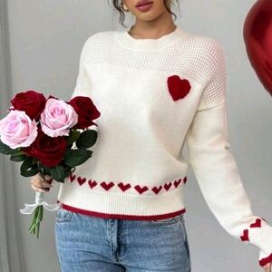 Women's Loose & Casual Heart Graphic Drop Shoulder Sweater For Valentine's